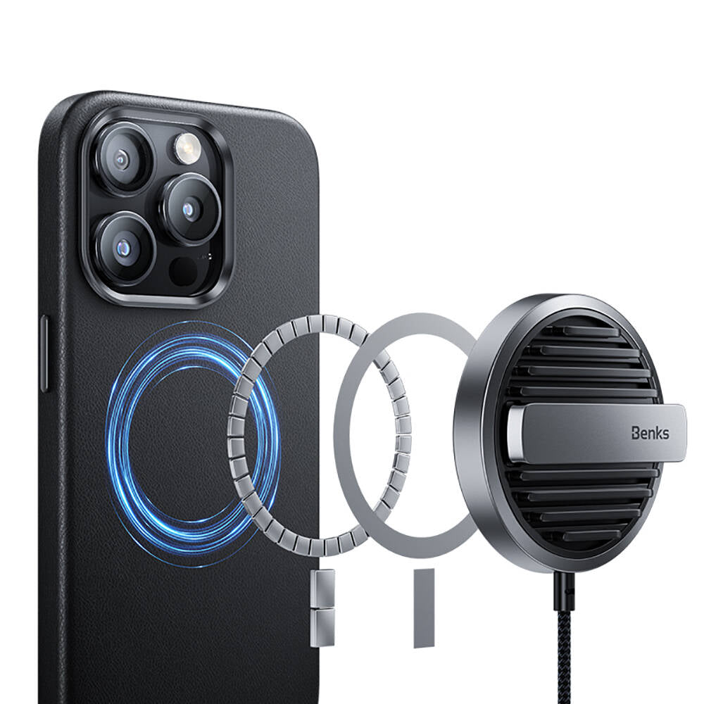 Benks Vintage iPhone 15 Pro M-safe Şarj Özellikli Leather Kılıf