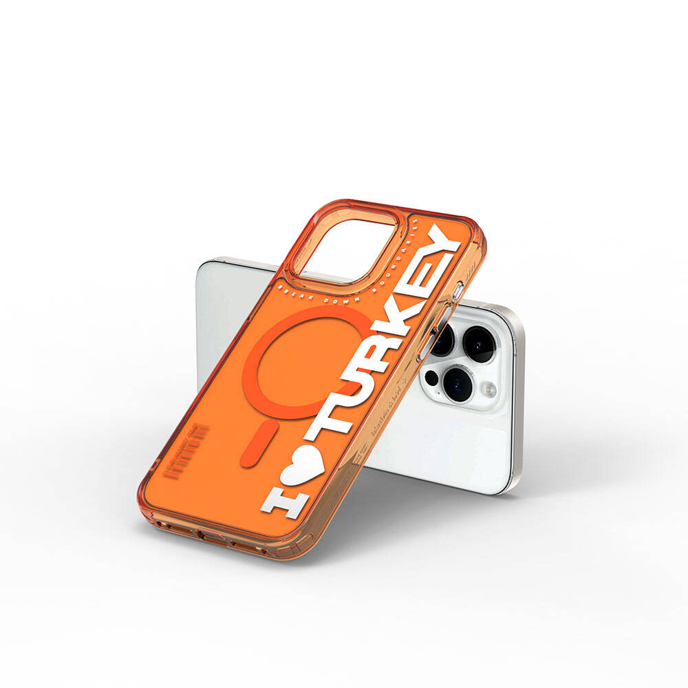 Wiwu Turkey E Serisi iPhone 15 Pro M-safe Şarj Özellikli I Love Turkey Yazı Desenli Telefon Kılıfı