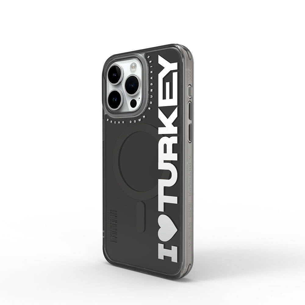 Wiwu Turkey E Serisi iPhone 15 Pro M-safe Şarj Özellikli I Love Turkey Yazı Desenli Telefon Kılıfı