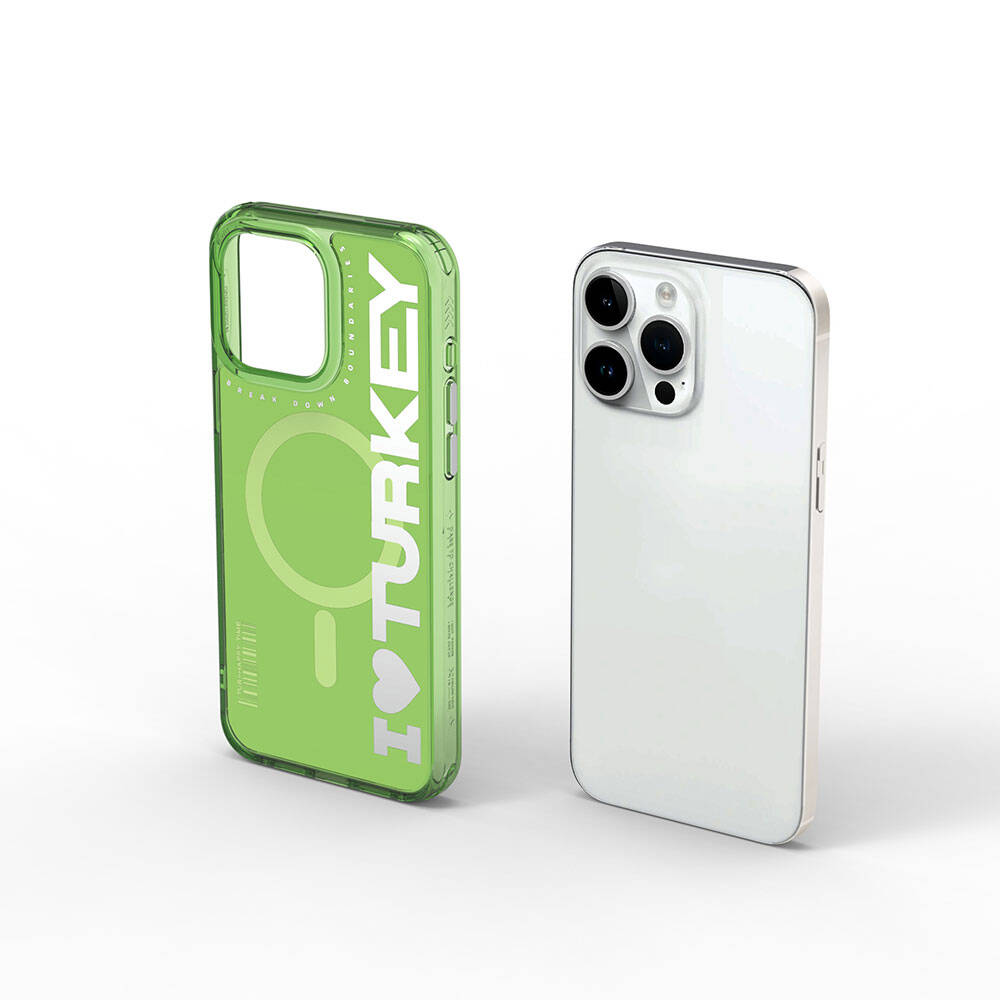 Wiwu Turkey E Serisi iPhone 15 Pro M-safe Şarj Özellikli I Love Turkey Yazı Desenli Telefon Kılıfı