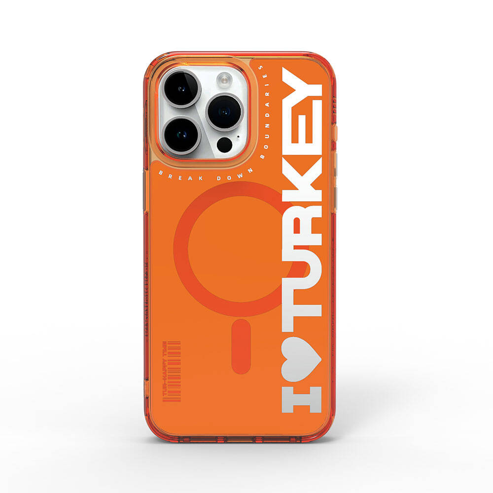 Wiwu Turkey E Serisi iPhone 15 Pro M-safe Şarj Özellikli I Love Turkey Yazı Desenli Telefon Kılıfı