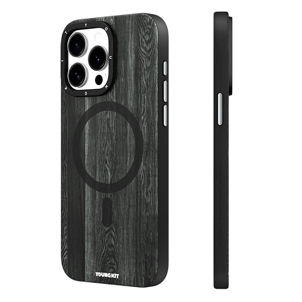 Youngkit Wood Forest Serisi iPhone 15 Pro Magsafe Şarj Özellikli Sararmaya Dayanıklı Telefon Kılıfı - 4
