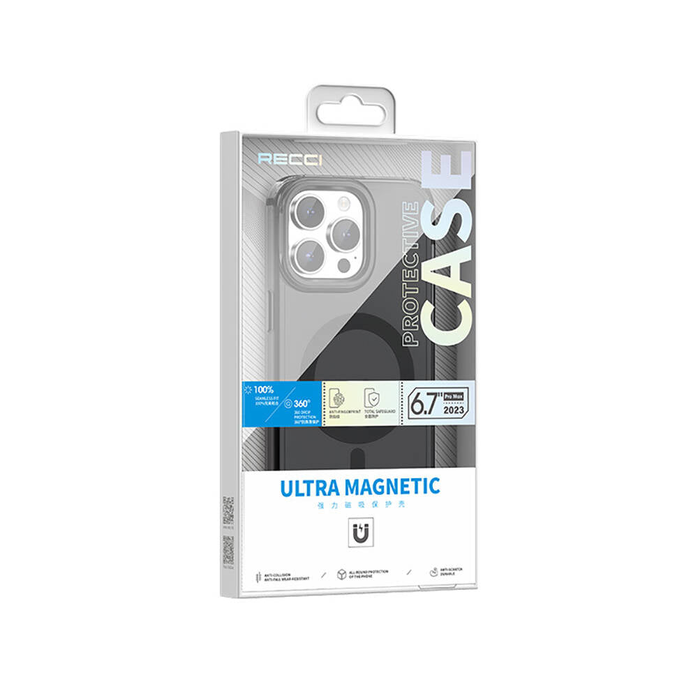 Recci Crystal Color Serisi iPhone 15 Pro M-safe Şarj Özellikli Saydam Arka Yüzey Kılıf