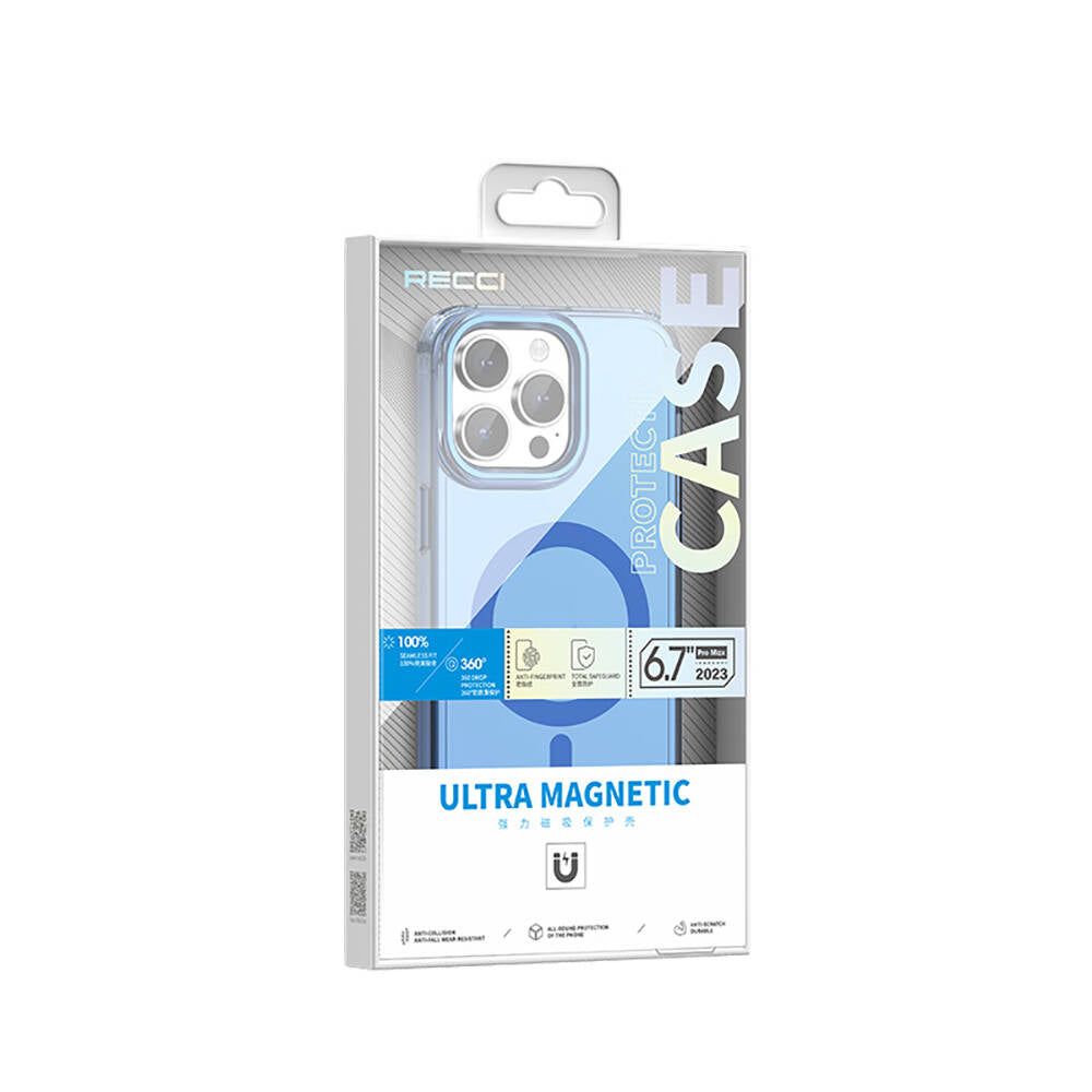 Recci Crystal Color Serisi iPhone 15 Pro M-safe Şarj Özellikli Saydam Arka Yüzey Kılıf
