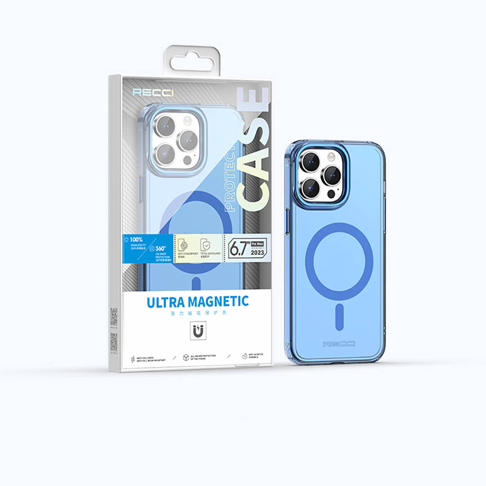 Recci Crystal Color Serisi iPhone 15 Pro M-safe Şarj Özellikli Saydam Arka Yüzey Kılıf