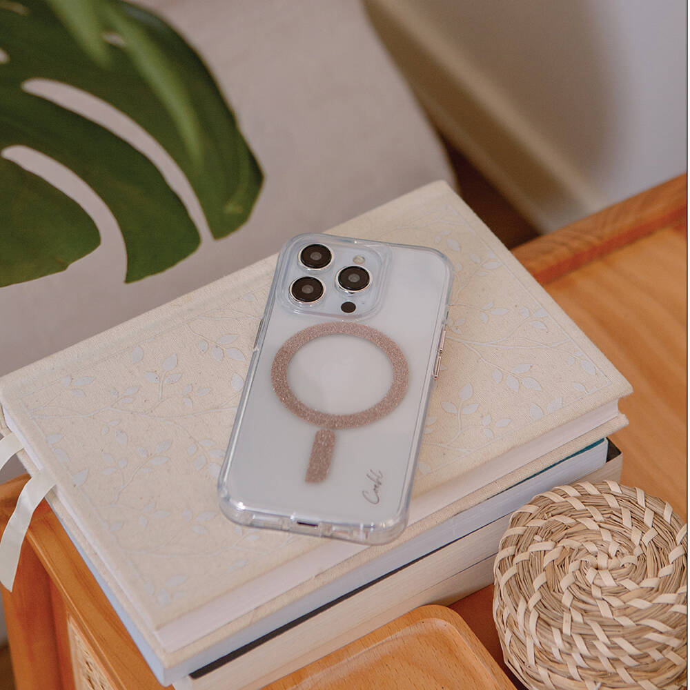 Coehl Glace iPhone 15 Pro M-safe Şarj Özellikli Simli Magnetik Telefon Kılıfı