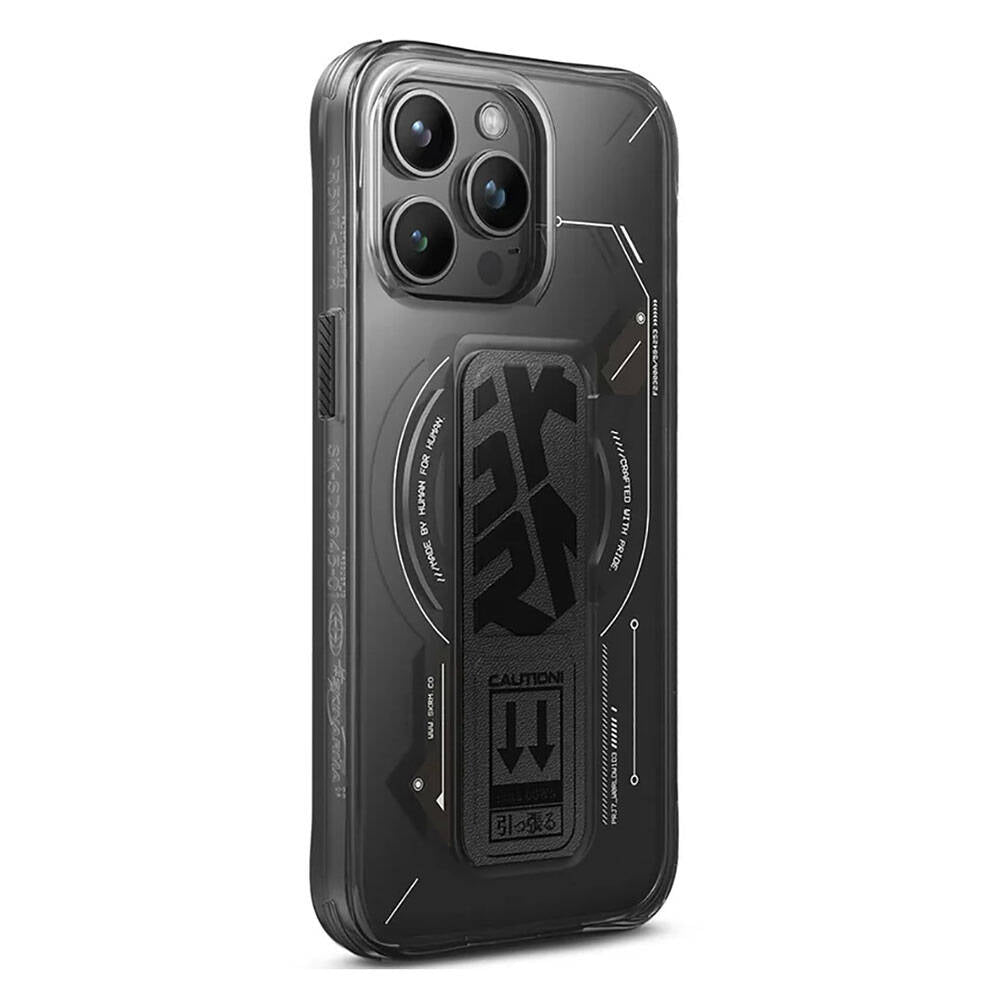 Skinarma Helio iPhone 15 Pro M-safe Şarj Özellikli Teknoloji Desenli Standlı Kılıf