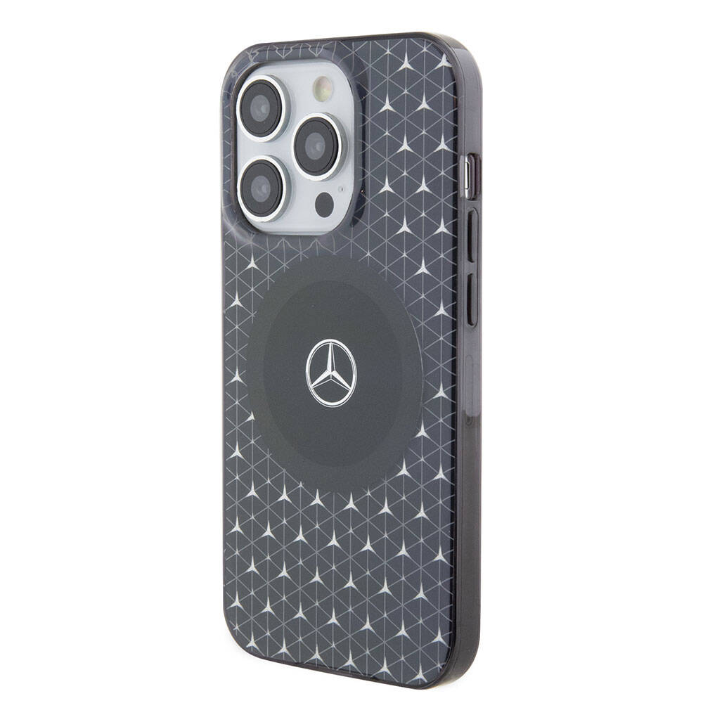 Mercedes Benz iPhone 15 Pro Orjinal Lisanslı M-safe Şarj Özellikli Çift Katmanlı Mini Yıldız Desenli Kılıf