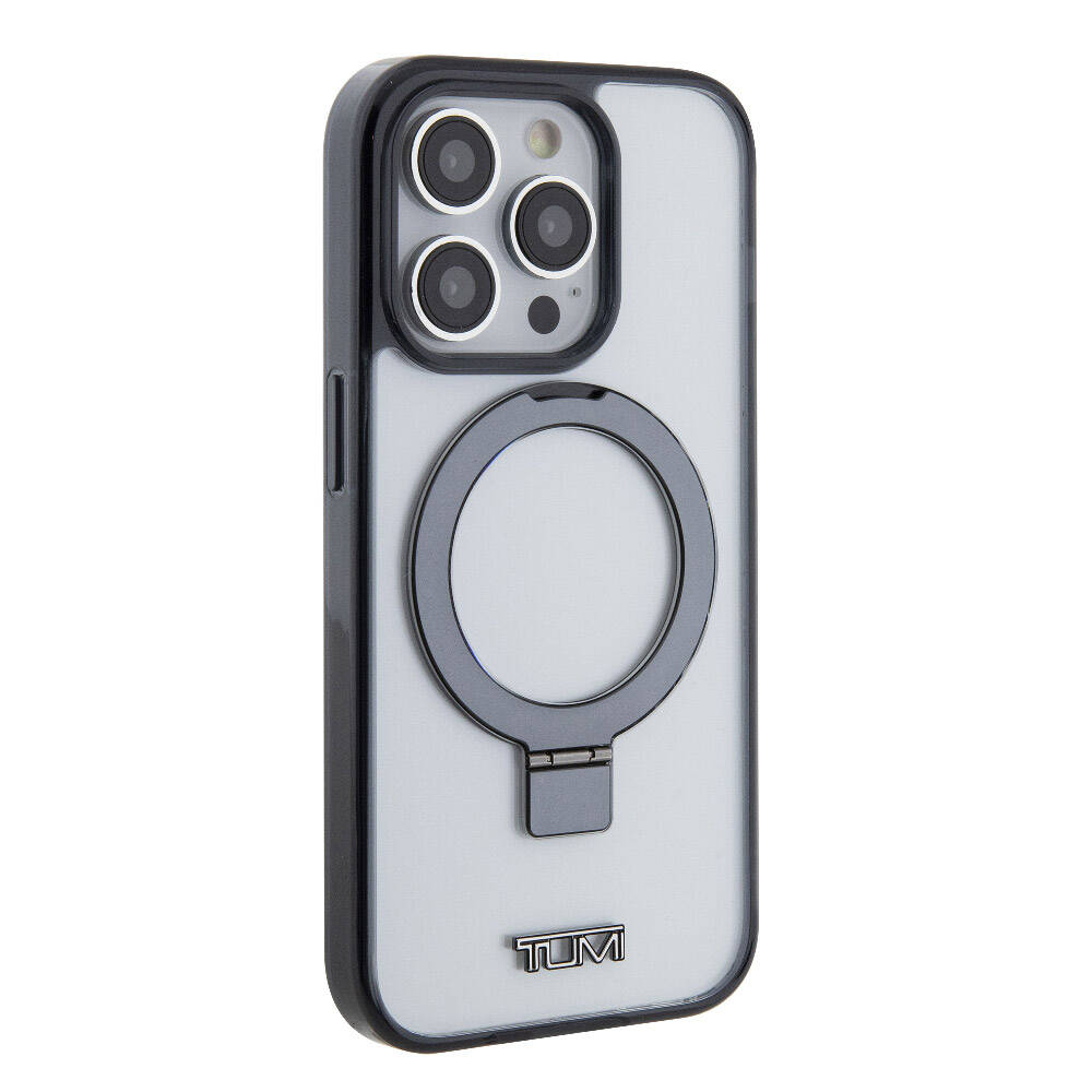 TUMI iPhone 15 Pro Orjinal Lisanslı M-safe Şarj Özellikli Metal Logolu Ring Standlı Silikon Kılıf