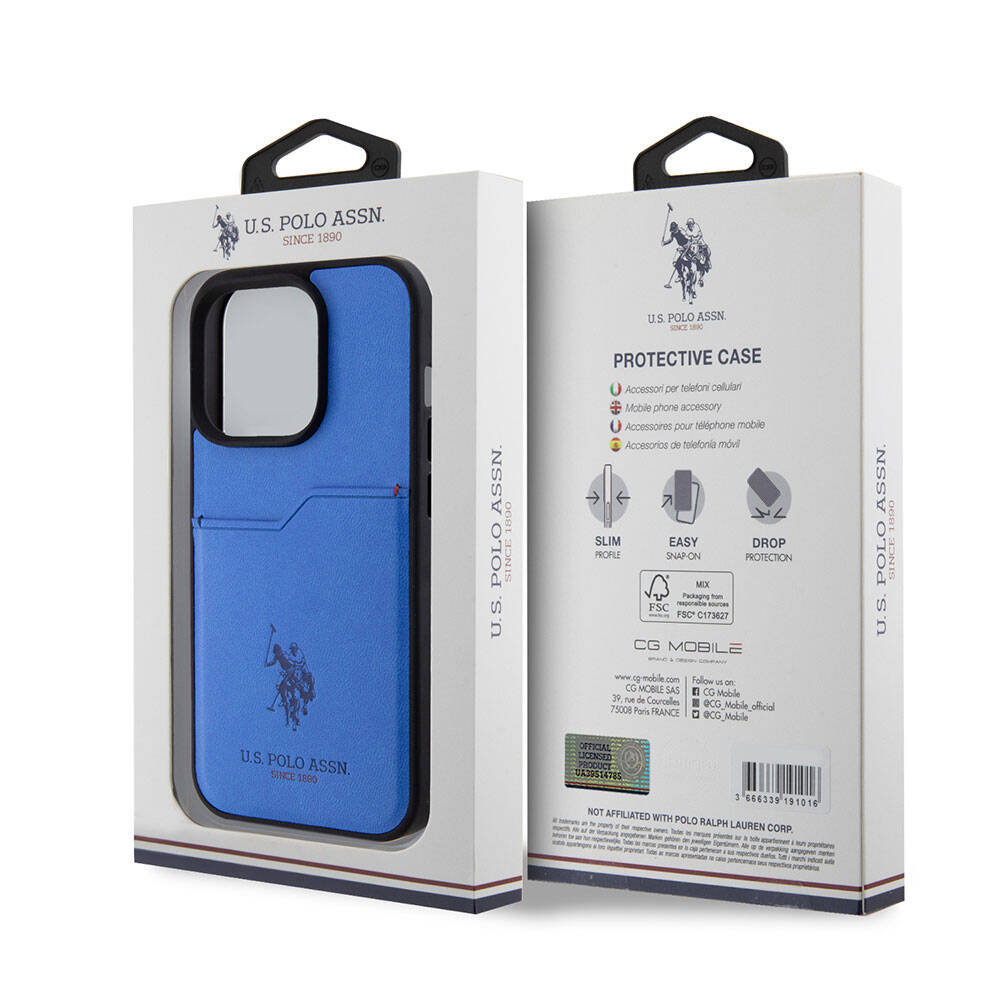 U.S. Polo Assn. iPhone 15 Pro Orjinal Lisanslı Baskı Logolu PU Kartlıklı Telefon Kılıfı - 15
