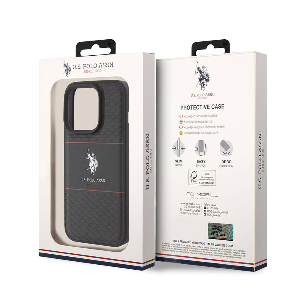 U.S. Polo Assn. iPhone 15 Pro Orjinal Lisanslı Deri Şeritli Logo Dizayn Telefon Kılıfı - 15