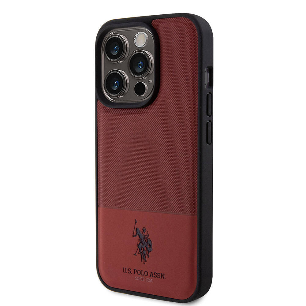 U.S. Polo Assn. iPhone 15 Pro Orjinal Lisanslı Suni Deri Arka Yüzey Baskı Logolu Örgü Desenli Telefon Kılıfı - 2