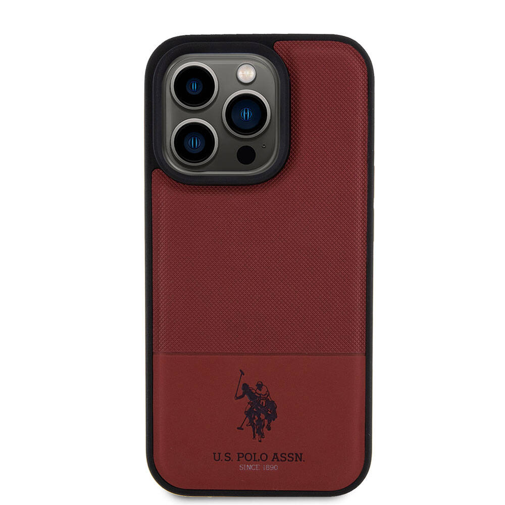 U.S. Polo Assn. iPhone 15 Pro Orjinal Lisanslı Suni Deri Arka Yüzey Baskı Logolu Örgü Desenli Telefon Kılıfı - 3