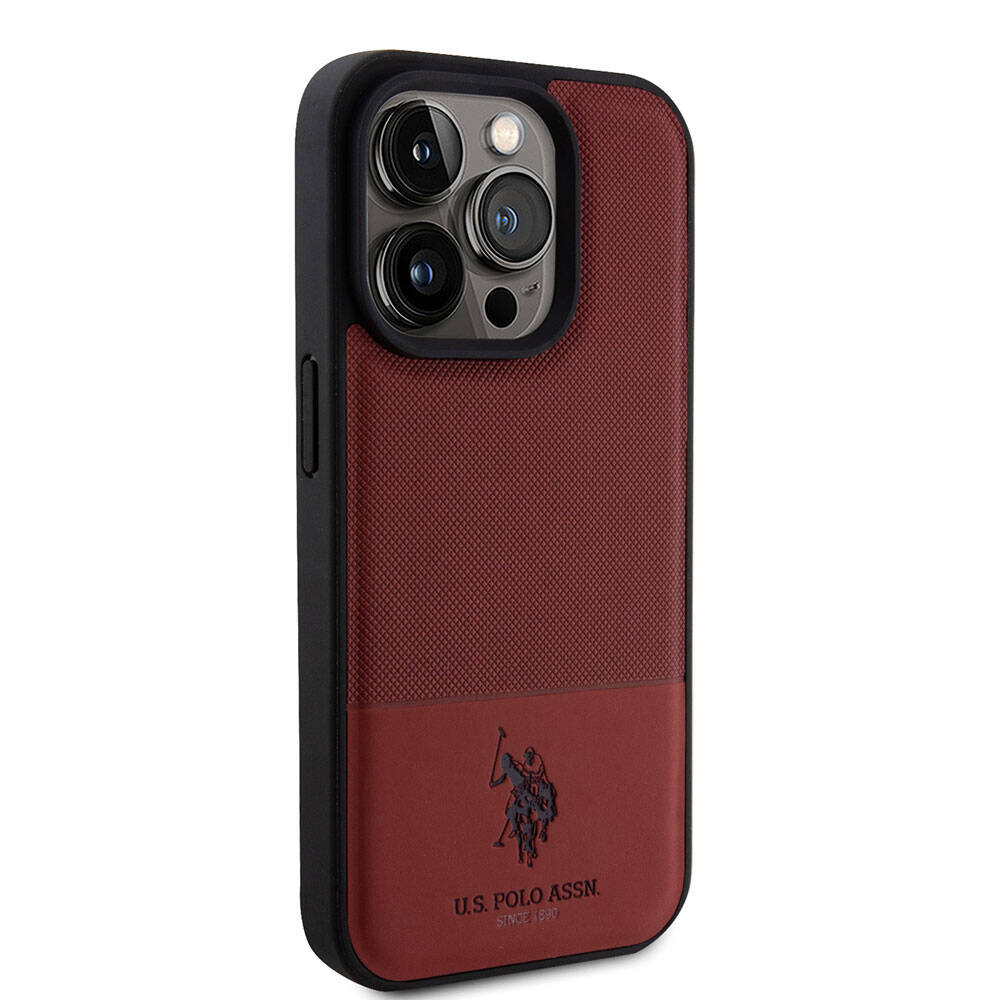 U.S. Polo Assn. iPhone 15 Pro Orjinal Lisanslı Suni Deri Arka Yüzey Baskı Logolu Örgü Desenli Telefon Kılıfı - 4
