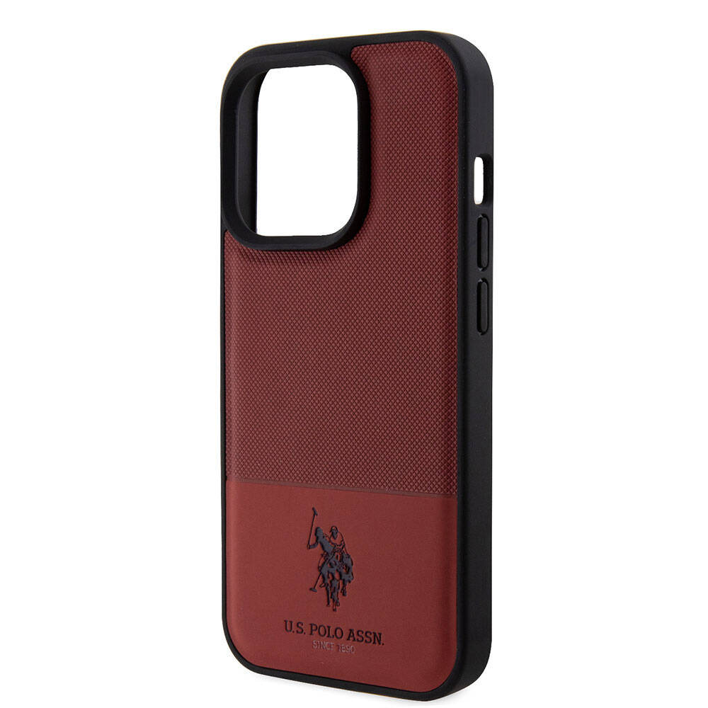 U.S. Polo Assn. iPhone 15 Pro Orjinal Lisanslı Suni Deri Arka Yüzey Baskı Logolu Örgü Desenli Telefon Kılıfı - 6