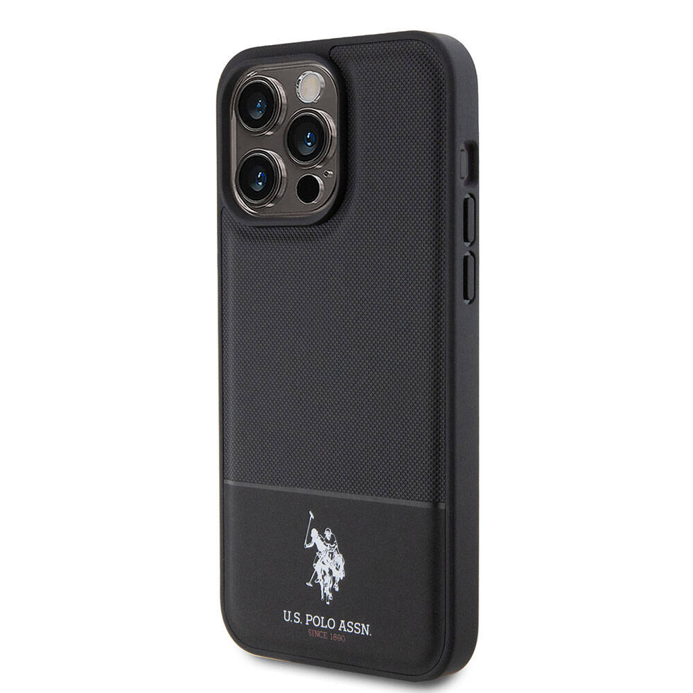 U.S. Polo Assn. iPhone 15 Pro Orjinal Lisanslı Suni Deri Arka Yüzey Baskı Logolu Örgü Desenli Telefon Kılıfı - 9