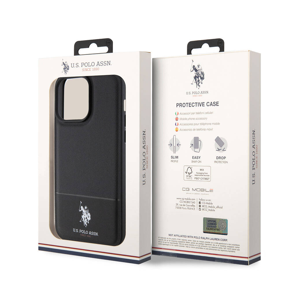U.S. Polo Assn. iPhone 15 Pro Orjinal Lisanslı Suni Deri Arka Yüzey Baskı Logolu Örgü Desenli Telefon Kılıfı - 15