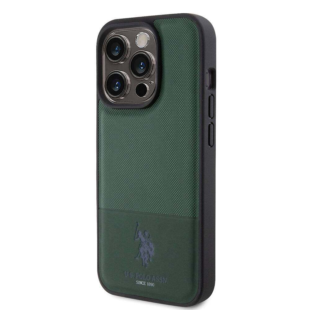 U.S. Polo Assn. iPhone 15 Pro Orjinal Lisanslı Suni Deri Arka Yüzey Baskı Logolu Örgü Desenli Telefon Kılıfı - 16