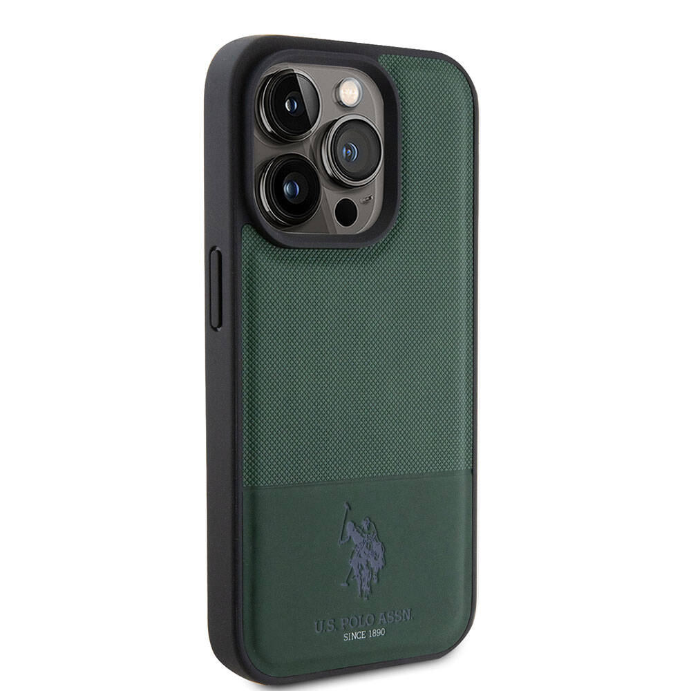 U.S. Polo Assn. iPhone 15 Pro Orjinal Lisanslı Suni Deri Arka Yüzey Baskı Logolu Örgü Desenli Telefon Kılıfı - 18
