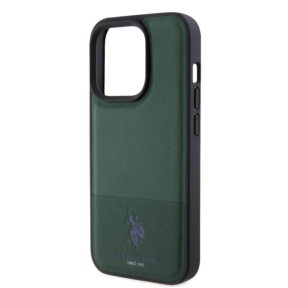 U.S. Polo Assn. iPhone 15 Pro Orjinal Lisanslı Suni Deri Arka Yüzey Baskı Logolu Örgü Desenli Telefon Kılıfı - 20