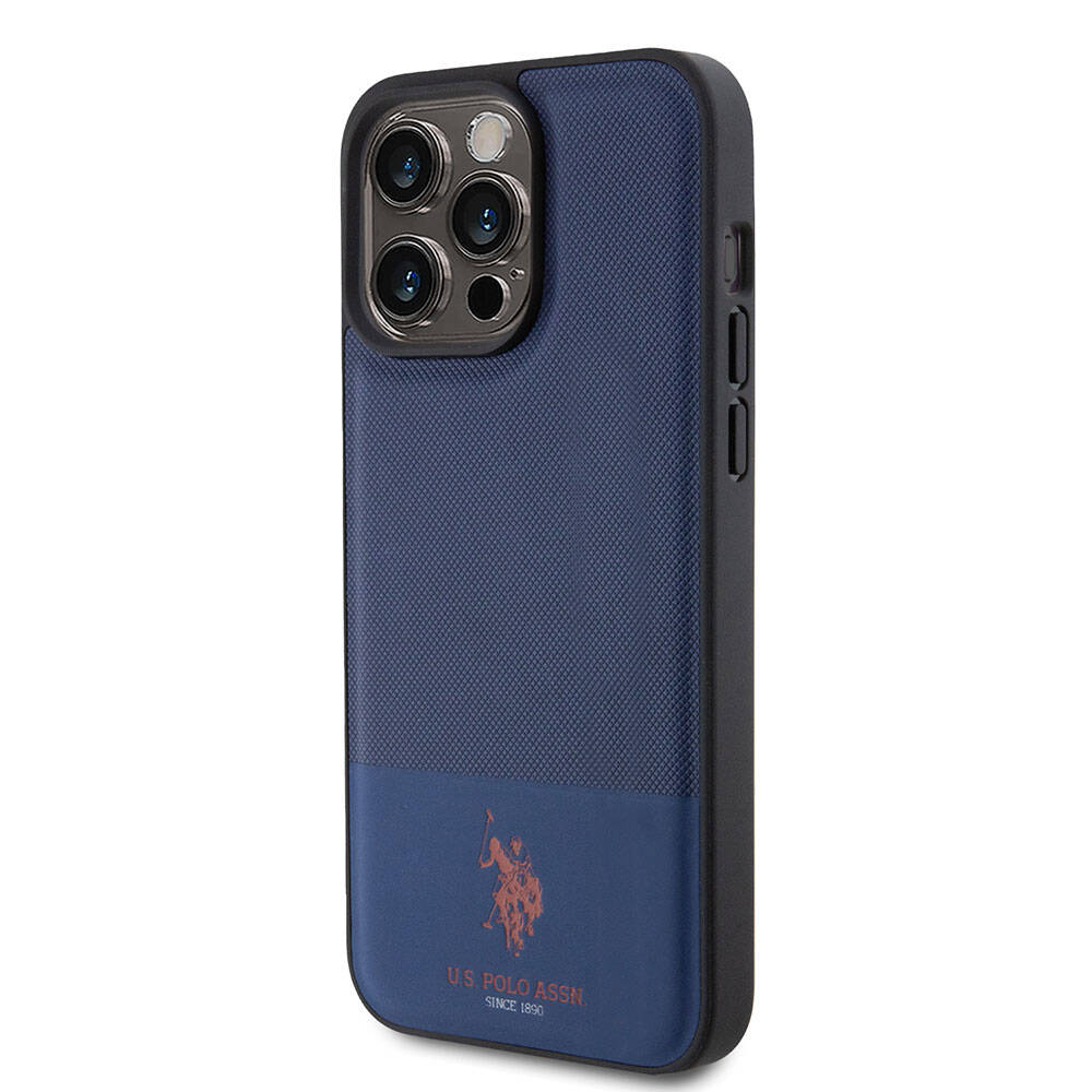 U.S. Polo Assn. iPhone 15 Pro Orjinal Lisanslı Suni Deri Arka Yüzey Baskı Logolu Örgü Desenli Telefon Kılıfı - 23