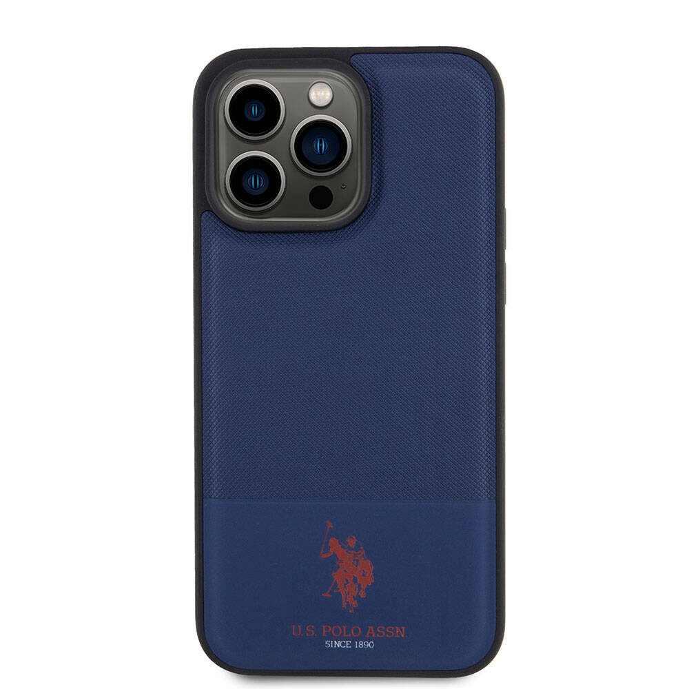 U.S. Polo Assn. iPhone 15 Pro Orjinal Lisanslı Suni Deri Arka Yüzey Baskı Logolu Örgü Desenli Telefon Kılıfı - 24