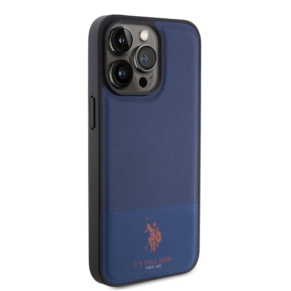 U.S. Polo Assn. iPhone 15 Pro Orjinal Lisanslı Suni Deri Arka Yüzey Baskı Logolu Örgü Desenli Telefon Kılıfı - 25