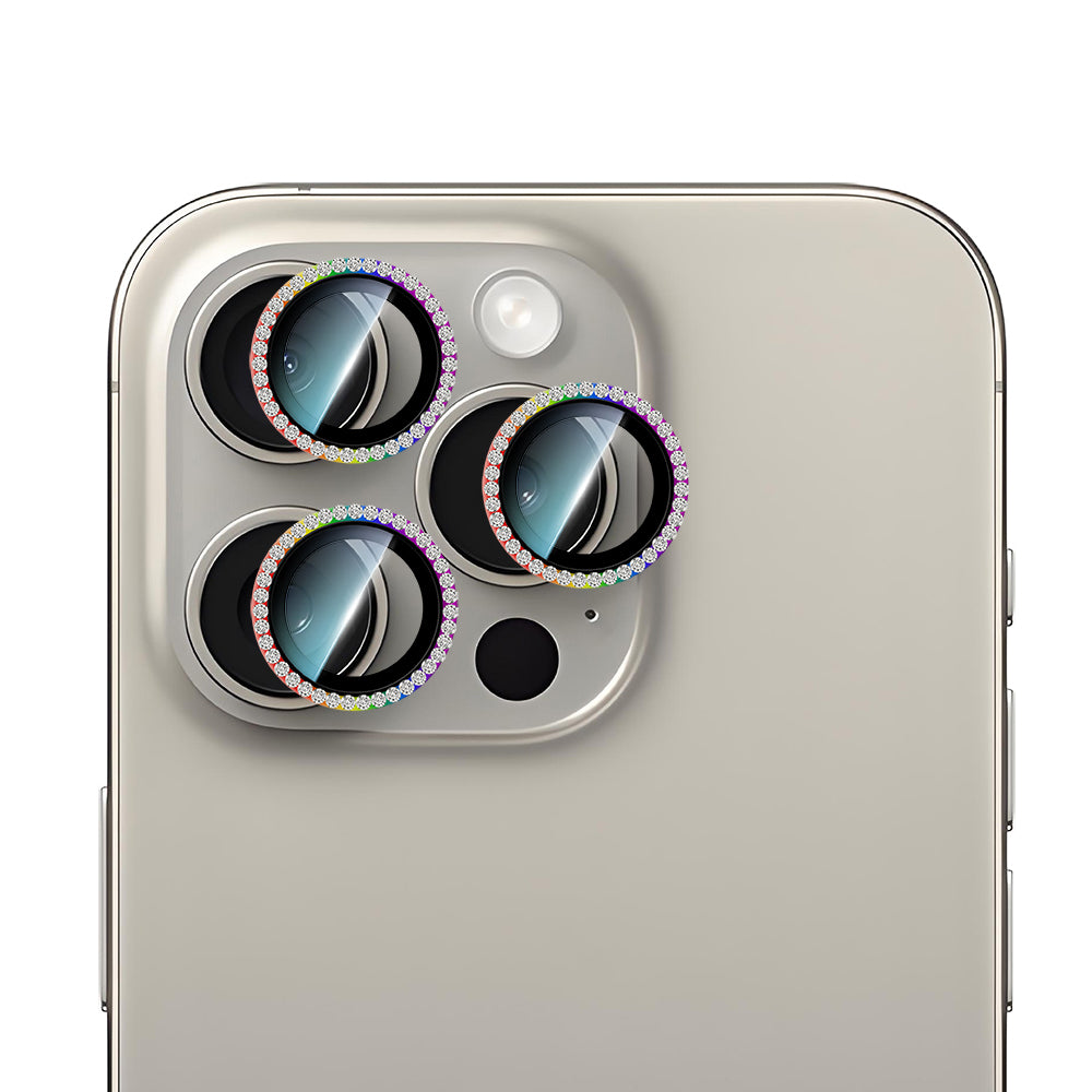 CaseWorld Alloy Sparkling Diamond Serisi iPhone 15 Pro Max Taşlı Lens Koruyucu
