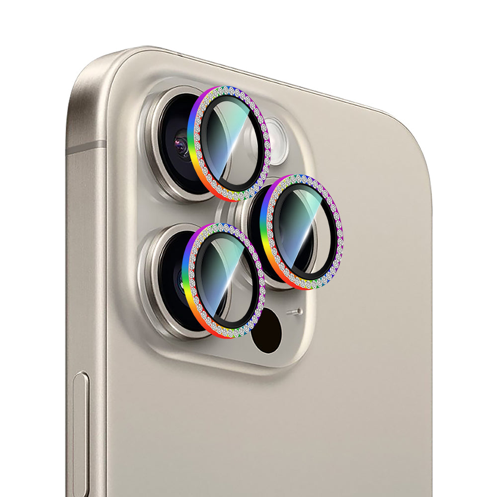 CaseWorld Alloy Sparkling Diamond Serisi iPhone 15 Pro Max Taşlı Lens Koruyucu