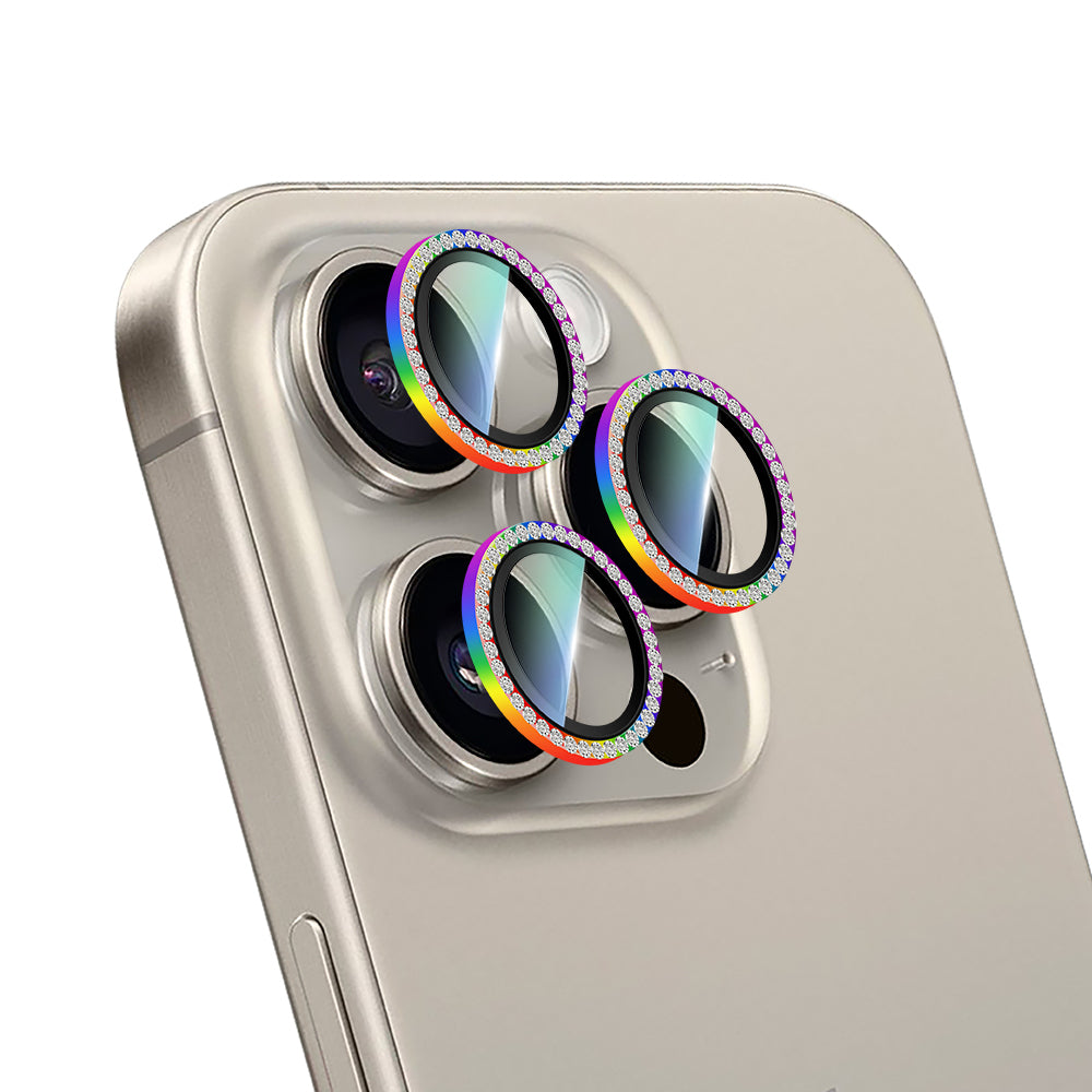 CaseWorld Alloy Sparkling Diamond Serisi iPhone 15 Pro Max Taşlı Lens Koruyucu