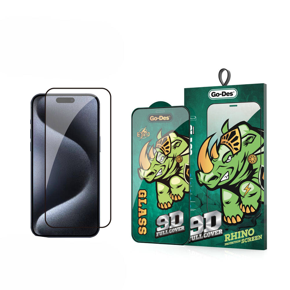 Go Des iPhone 15 Pro Max 9D Full Cover Temperli Cam Ekran Koruyucu