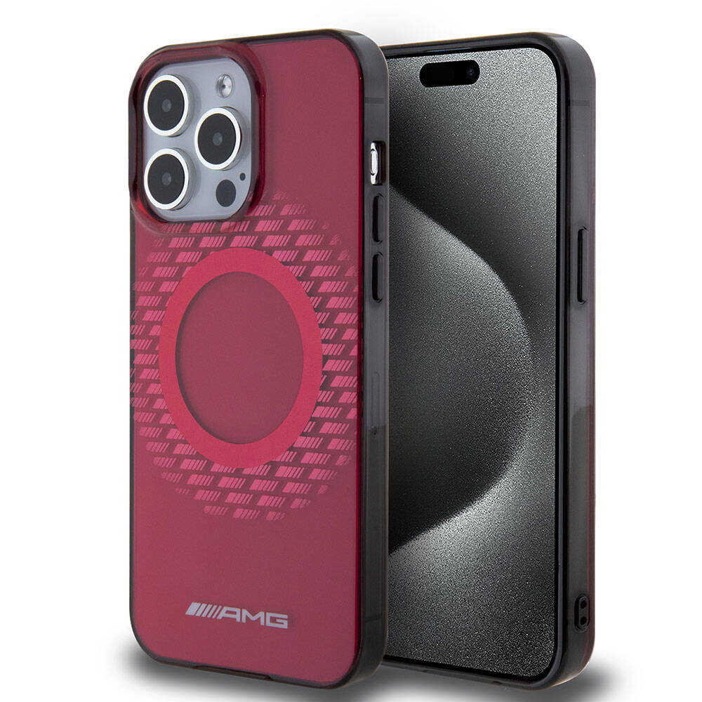 AMG iPhone 15 Pro Max Orjinal Lisanslı M-safe Şarj Özellikli Eşkenar Dörtgen Desenli Transparan Kılıf