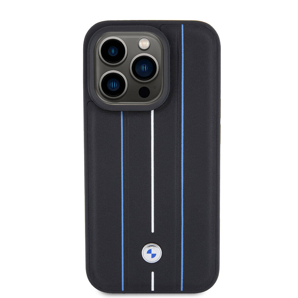 BMW iPhone 15 Pro Max Deri Görünümlü Blue Lines Orjinal Lisanslı Telefon Kılıfı - 5