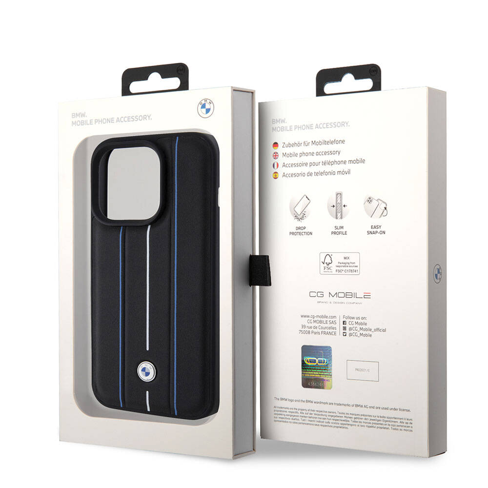BMW iPhone 15 Pro Max Deri Görünümlü Blue Lines Orjinal Lisanslı Telefon Kılıfı - 7