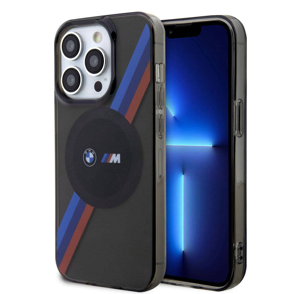 BMW iPhone 15 Pro Max Magsafe Şarj Özellikli Transparan Tricolor Stripes Orjinal Lisanslı Telefon Kılıfı - 15