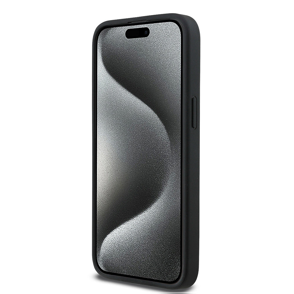BMW iPhone 15 Pro Max Orjinal Lisanslı Karbon Fiber Tasarımlı ve Metal Logolu PU Deri Telefon Kılıfı