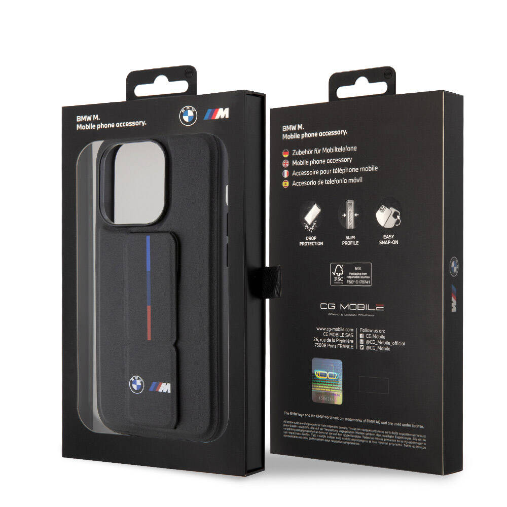 BMW iPhone 15 Pro Max Orjinal Lisanslı M Şerit ve Logolu Standlı Telefon Kılıfı - 7