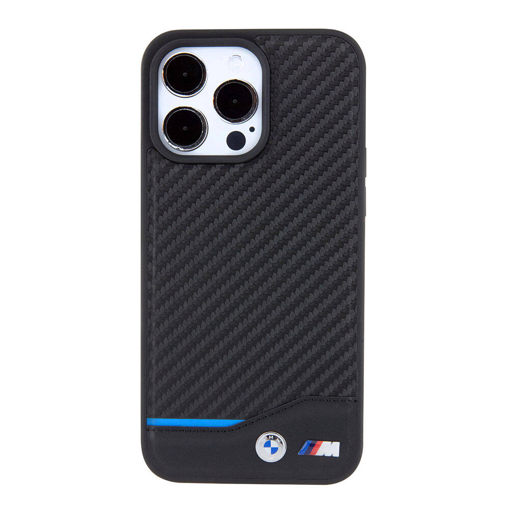 BMW iPhone 15 Pro Max Orjinal Lisanslı Magsafe Şarj Özellikli M Logolu PU Karbon Telefon Kılıfı - 3
