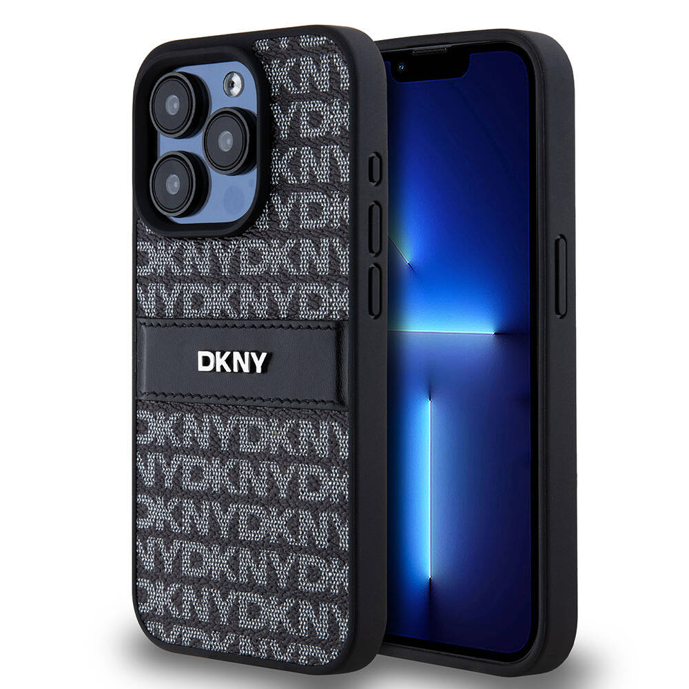 DKNY iPhone 15 Pro Max Orjinal Lisanslı 3D Yazılı Repeat Texture Pattern Kılıf