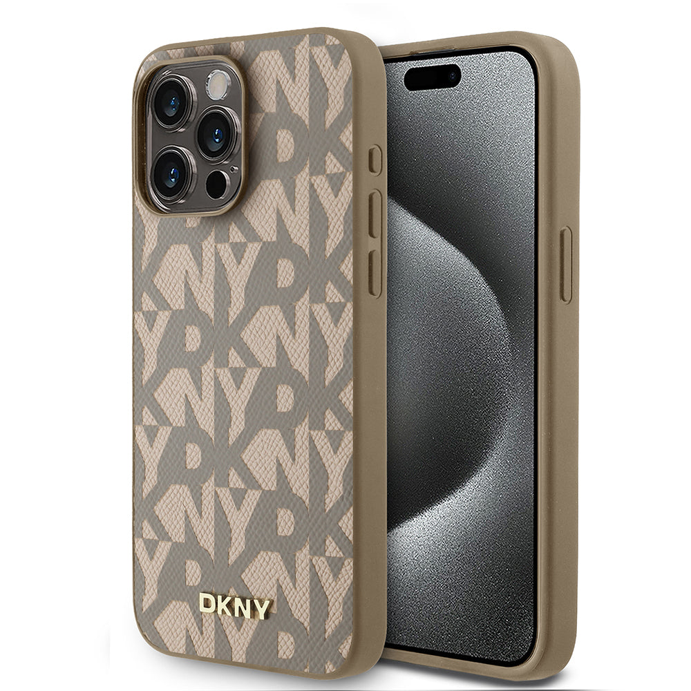 DKNY iPhone 15 Pro Max Orjinal Lisanslı Magsafe 3D Yazılı Grid Pattern Kılıf