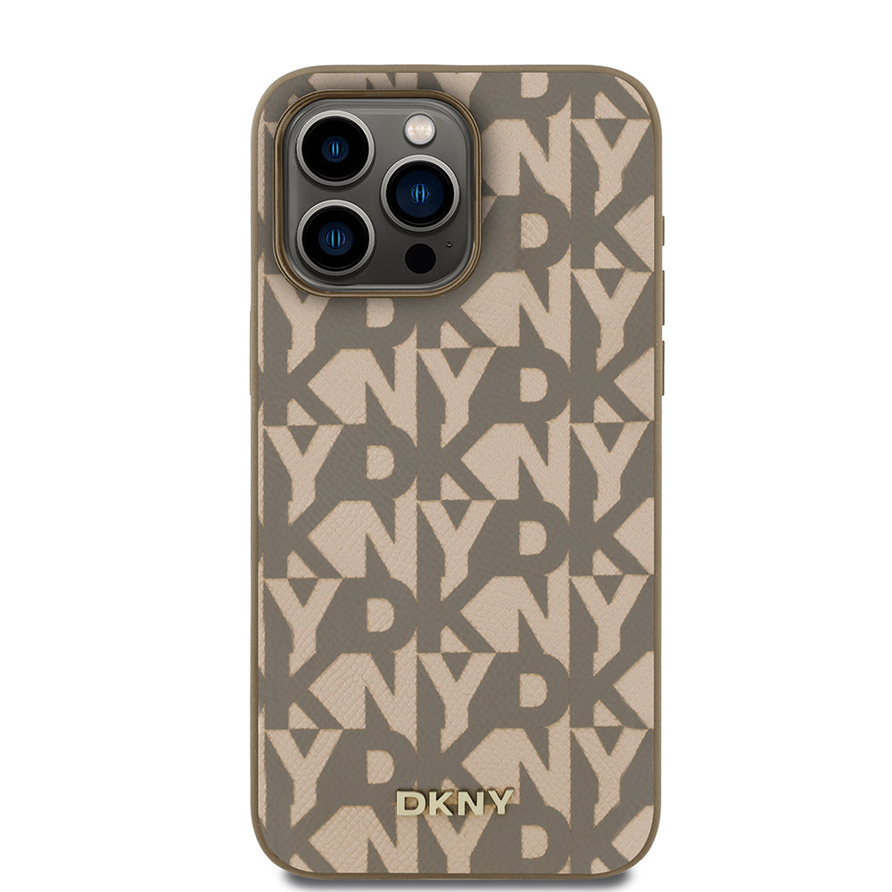 DKNY iPhone 15 Pro Max Orjinal Lisanslı Magsafe 3D Yazılı Grid Pattern Kılıf