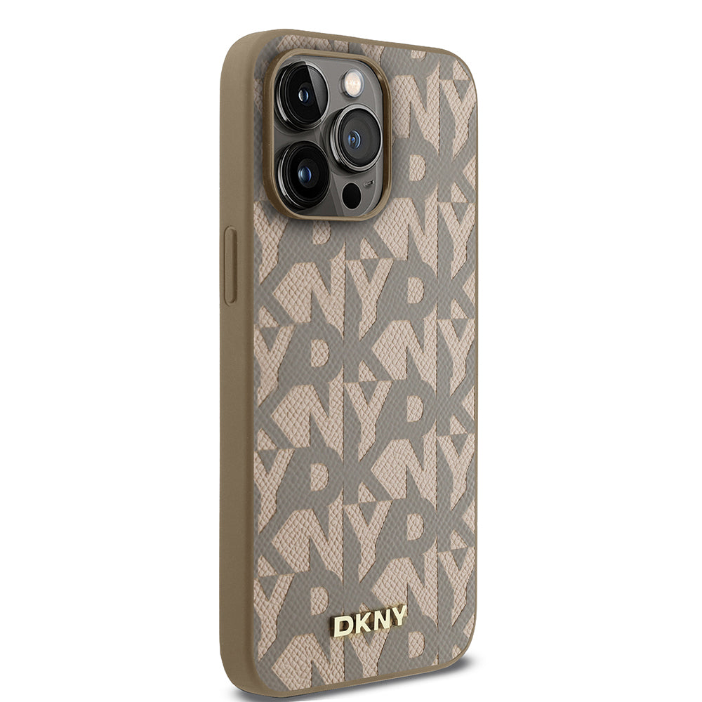 DKNY iPhone 15 Pro Max Orjinal Lisanslı Magsafe 3D Yazılı Grid Pattern Kılıf