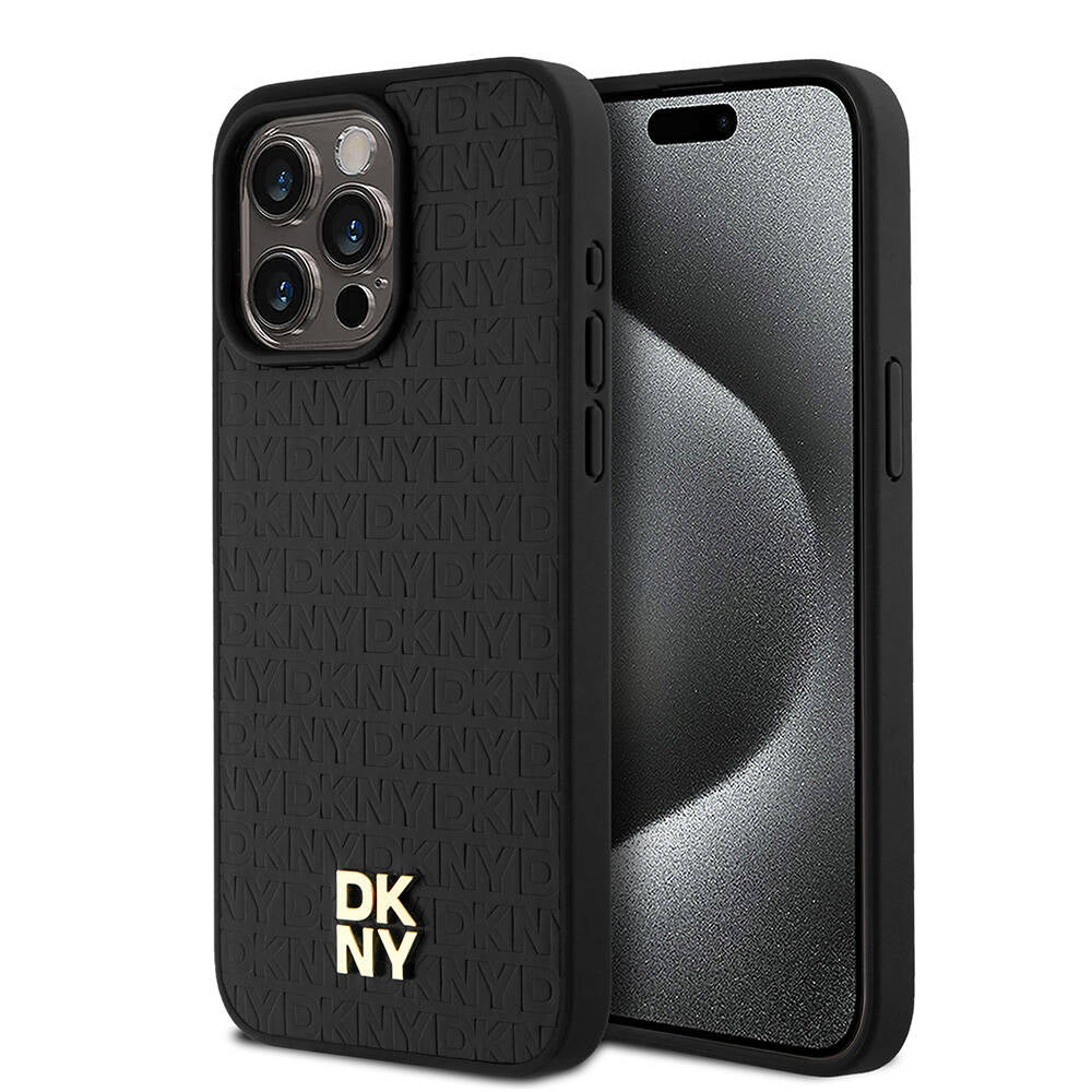 DKNY iPhone 15 Pro Max Orjinal Lisanslı M-safe Şarj Özellikli 3D Yazılı Repeat Pattern Kılıf