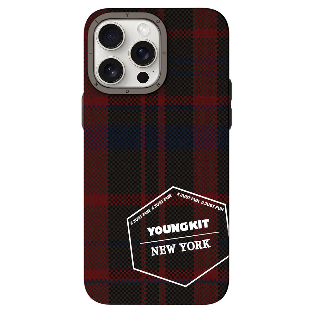 Youngkit Gezhi Serisi iPhone 15 Pro Max Ekose Desenli Telefon Kılıfı - 9