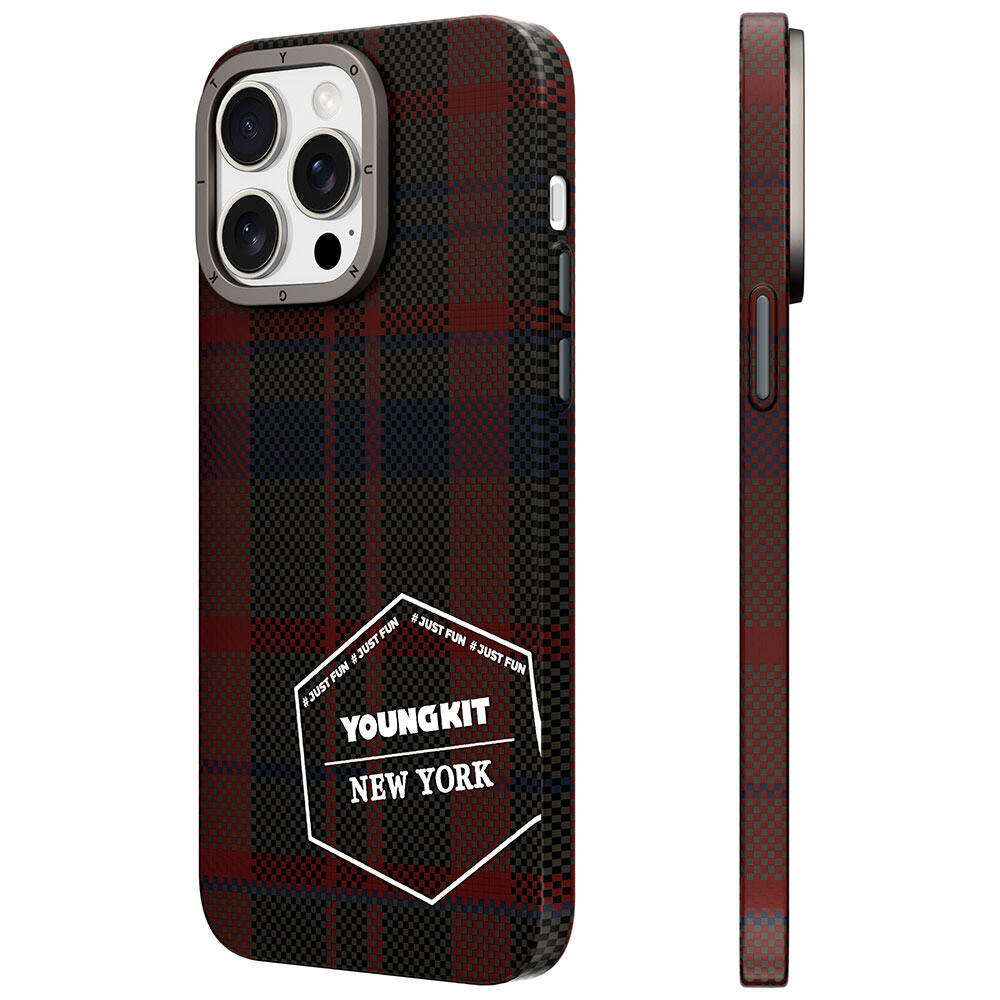 Youngkit Gezhi Serisi iPhone 15 Pro Max Ekose Desenli Telefon Kılıfı - 8