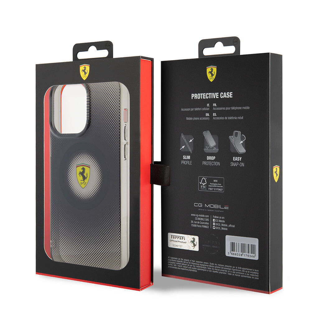 Ferrari iPhone 15 Pro Max Orjinal Lisanslı M-safe Şarj Özellikli Parçalanan Noktalar Desenli Kılıf