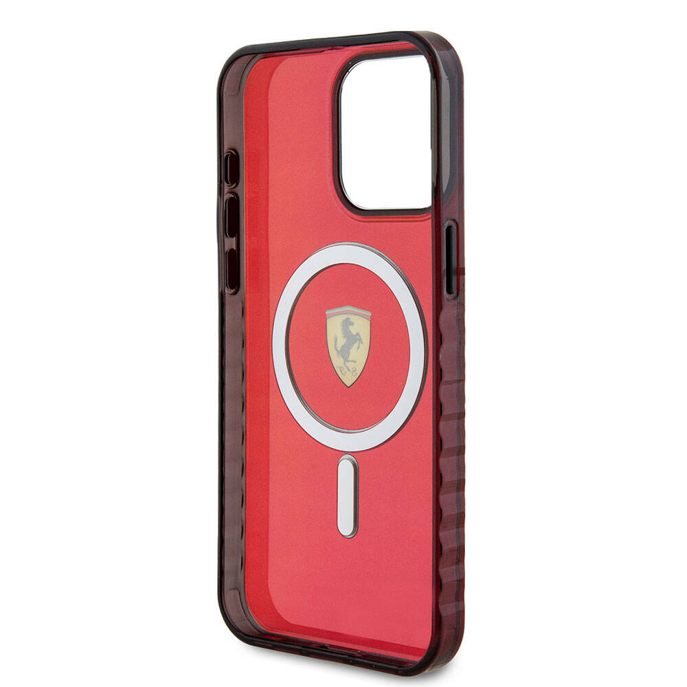 Ferrari iPhone 15 Pro Max Orjinal Lisanslı M-safe Şarj Özellikli Tırtıklı Kenar Tasarımlı Ortalanmış Logo Kılıf