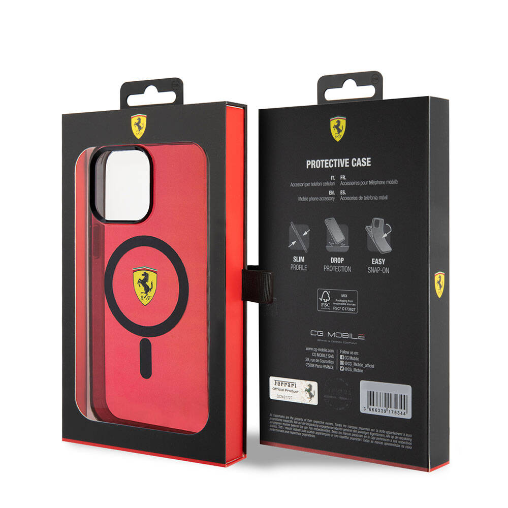 Ferrari iPhone 15 Pro Max Orjinal Lisanslı M-safe Şarj Özellikli Tırtıklı Kenar Tasarımlı Ortalanmış Logo Kılıf