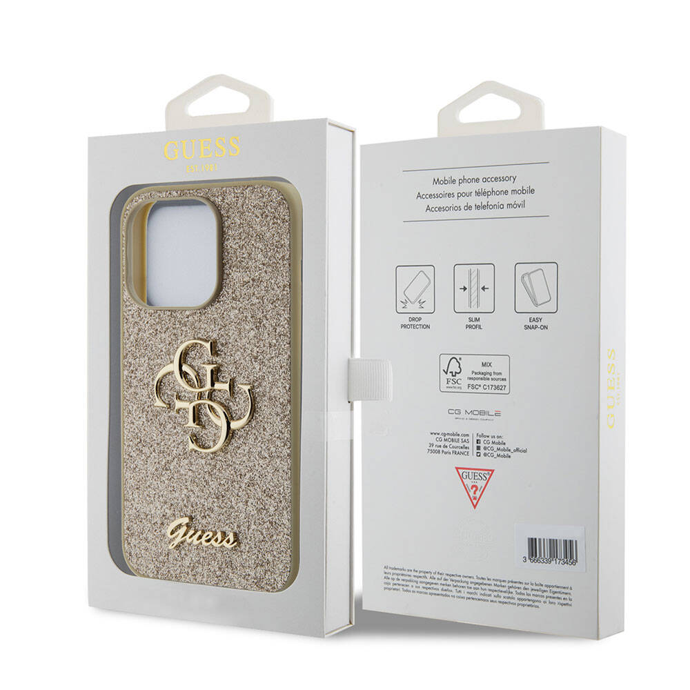 Guess iPhone 15 Pro Max Orjinal Lisanslı 4G Büyük Metal Logolu Glitter Telefon Kılıfı - 14