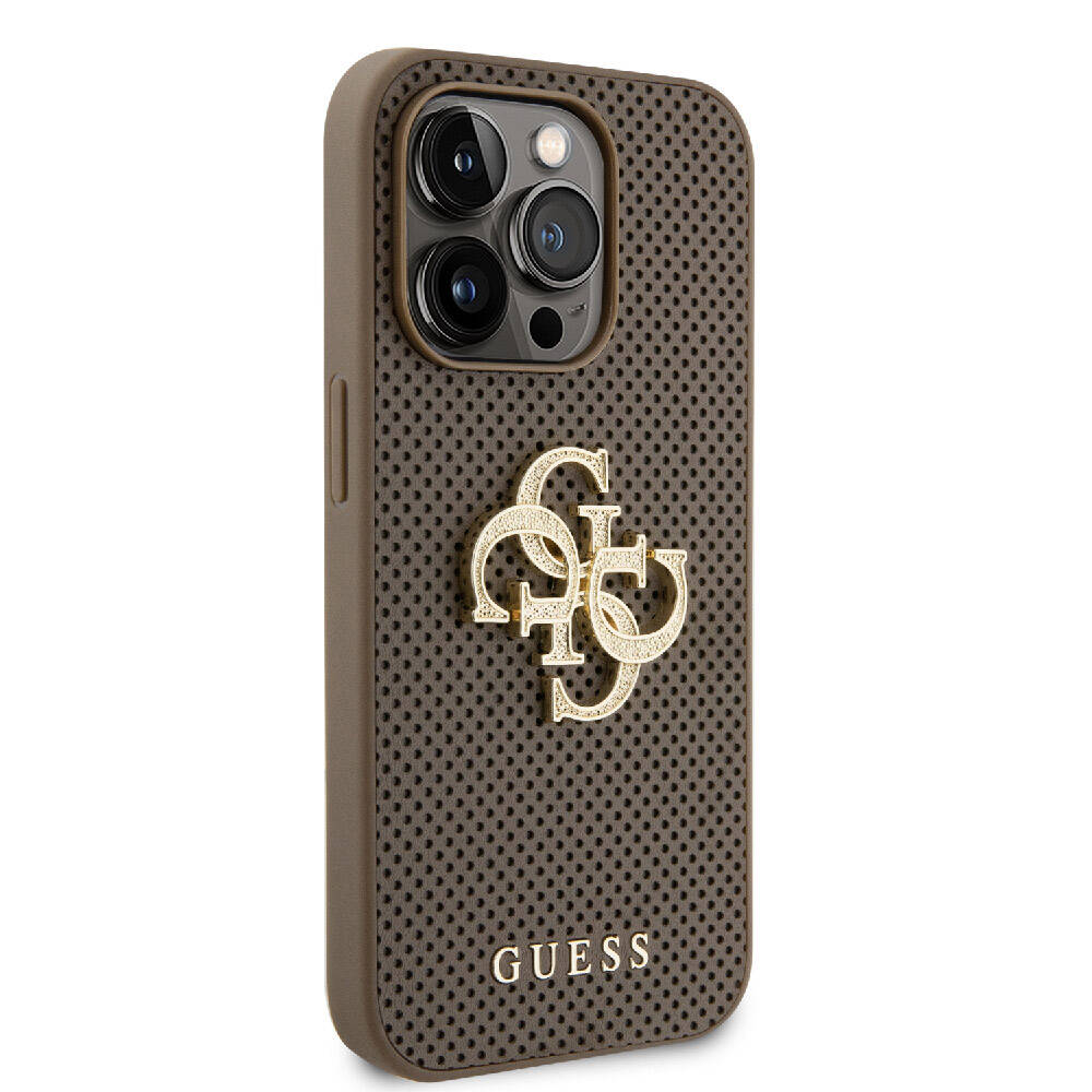 Guess iPhone 15 Pro Max Orjinal Lisanslı Delikli Yazı ve 4G Glitter Büyük Metal Logolu Telefon Kılıfı - 4